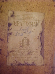 Gustav Stickley Craftsman paper label, refers to model #634 and "light finish".